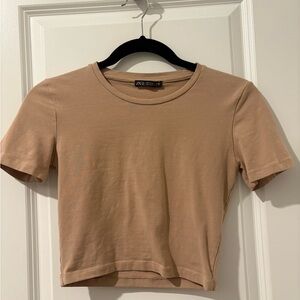 Zara Tan Fitted Crop T-Shirt
